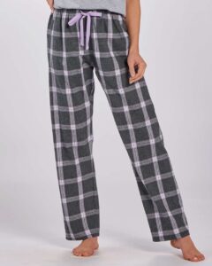 Boxercraft BW6620 Women’s Haley Flannel Pants – Charcoal Lavender Tomboy Plaid (on model)