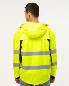 Kishigo WB102 Unisex Premium Black Series® Windbreaker – Lime/ Black (on model back)