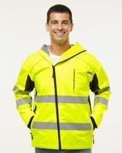 Kishigo WB102 Unisex Premium Black Series® Windbreaker – Lime/ Black (on model)