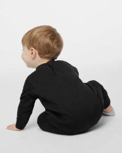 Rabbit Skins 4447 Infant Fleece One-Piece – Black (on model back)