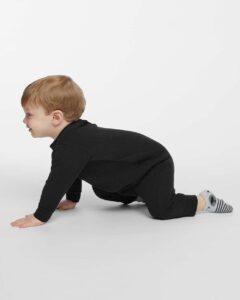 Rabbit Skins 4447 Infant Fleece One-Piece – Black (on model side)