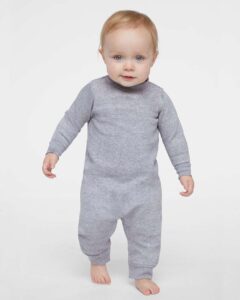 Rabbit Skins 4447 Infant Fleece One-Piece – Heather (on model)