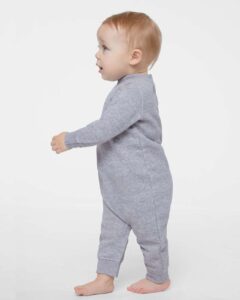 Rabbit Skins 4447 Infant Fleece One-Piece – Heather (on model side)
