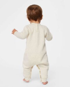 Rabbit Skins 4447 Infant Fleece One-Piece – Natural Heather (on model back)