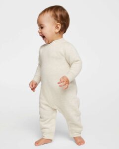 Rabbit Skins 4447 Infant Fleece One-Piece – Natural Heather (on model)