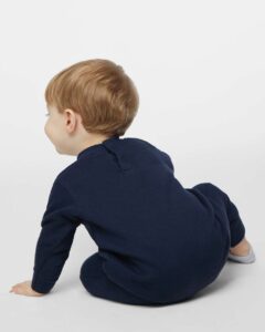 Rabbit Skins 4447 Infant Fleece One-Piece – Navy (on model back)