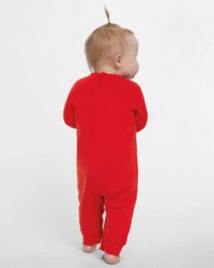 Rabbit Skins 4447 Infant Fleece One-Piece – Red (on model back)