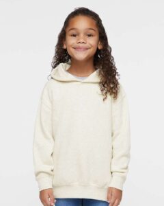 Rabbit Skins 3326 Toddler Pullover Fleece Hoodie – Natural Heather (on model)