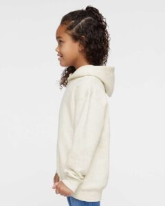 Rabbit Skins 3326 Toddler Pullover Fleece Hoodie – Natural Heather (on model side)