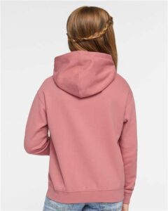 LAT 2296 Youth Hoodie Sweatshirt – Mauvelous (on model back)
