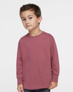 Rabbit Skins 3302 Toddler Fine Jersey Long Sleeve Tee – Rouge (on model)