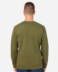 J. America 8424 Unisex Premium Fleece Crewneck Sweatshirt – Military Green (on model back)