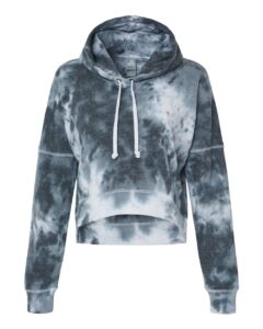 J. America 8853 Women’s Crop Hooded Sweatshirt – Black Tie Dye