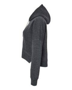 J. America 8853 Women’s Crop Hooded Sweatshirt – Black Triblend (side)