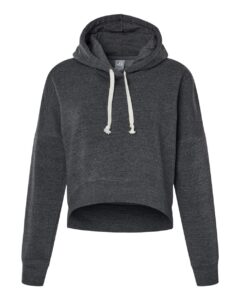 J. America 8853 Women’s Crop Hooded Sweatshirt – Black Triblend