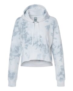 J. America 8853 Women’s Crop Hooded Sweatshirt – Grey Tie Dye