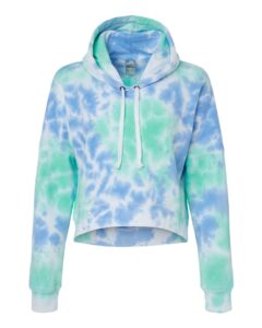 J. America 8853 Women’s Crop Hooded Sweatshirt – Lagoon Tie Dye