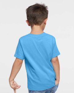 Rabbit Skins 3321 Toddler Fine Jersey Tee – Aqua (on model back)