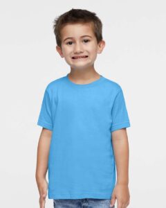 Rabbit Skins 3321 Toddler Fine Jersey Tee – Aqua (on model)
