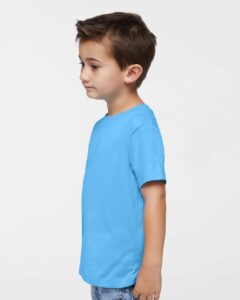 Rabbit Skins 3321 Toddler Fine Jersey Tee – Aqua (on model side)
