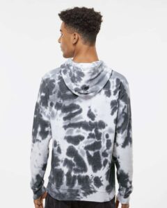 J. America 8861 Men’s Tie-Dyed Fleece Hooded Sweatshirt – Black Tie Dye (on model back)