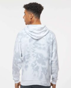 J. America 8861 Men’s Tie-Dyed Fleece Hooded Sweatshirt – Grey Tie Dye (on model back)