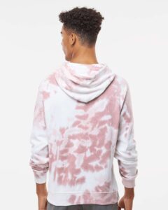 J. America 8861 Men’s Tie-Dyed Fleece Hooded Sweatshirt – Dusty Rose Tie Dye (on model back)
