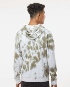 J. America 8861 Men’s Tie-Dyed Fleece Hooded Sweatshirt – Olive Tie Dye (on model back)