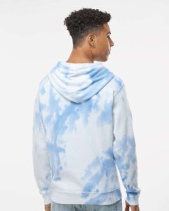 J. America 8861 Men’s Tie-Dyed Fleece Hooded Sweatshirt – Periwinkle Tie Dye (on model back)