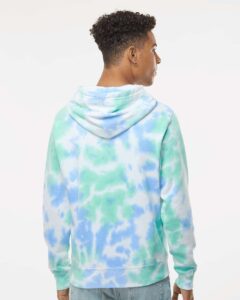 J. America 8861 Men’s Tie-Dyed Fleece Hooded Sweatshirt – Lagoon Tie Dye (on model back)