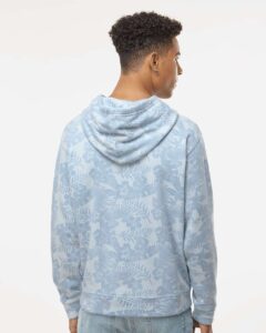 J. America 8871 Men’s Triblend Fleece Hooded Sweatshirt – Chambray Aloha Triblend (on model back)