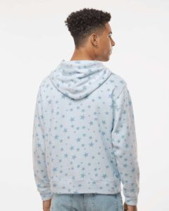 J. America 8871 Men’s Triblend Fleece Hooded Sweatshirt – Chambray Stars Triblend (on model back)