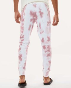 J. America 8884 Unisex Tie-Dyed Fleece Joggers – Dusty Rose Tie Dye (on model back)