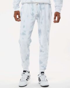 J. America 8884 Unisex Tie-Dyed Fleece Joggers – Grey Tie Dye (on model)
