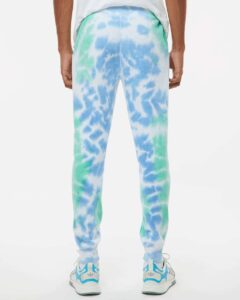 J. America 8884 Unisex Tie-Dyed Fleece Joggers – Lagoon Tie Dye (on model back)