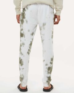 J. America 8884 Unisex Tie-Dyed Fleece Joggers – Olive Tie Dye (on model back)