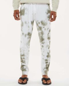 J. America 8884 Unisex Tie-Dyed Fleece Joggers – Olive Tie Dye (on model)