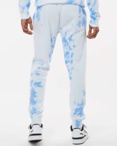 J. America 8884 Unisex Tie-Dyed Fleece Joggers – Periwinkle Tie Dye (on model back)