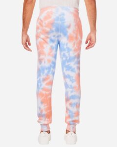 J. America 8884 Unisex Tie-Dyed Fleece Joggers – Sunset Tie Dye (on model back)