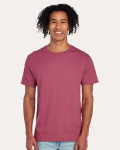 JERZEES 560MR Premium Blend Ring-Spun T-Shirt – Raspberry Heather (on model)