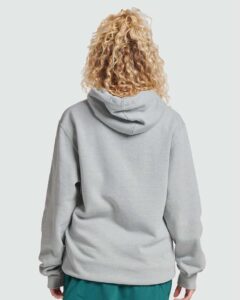 JERZEES 700MR Unisex Eco™ Premium Blend Ring-Spun Hooded Sweatshirt – Frost Grey Heather (on model back)