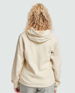 JERZEES 700MR Unisex Eco™ Premium Blend Ring-Spun Hooded Sweatshirt – Putty (on model back)