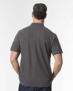Gildan 64800 Unisex Softstyle® Pique Polo – Charcoal (on model back)