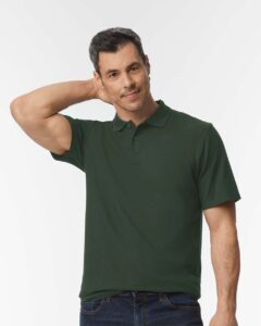 Gildan 64800 Unisex Softstyle® Pique Polo – Forest Green (on model)