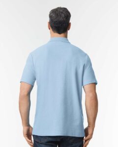 Gildan 64800 Unisex Softstyle® Pique Polo – Light Blue (on model back)
