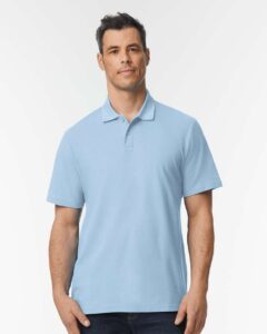 Gildan 64800 Unisex Softstyle® Pique Polo – Light Blue (on model)