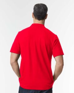 Gildan 64800 Unisex Softstyle® Pique Polo – Red (on model back)