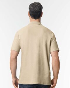Gildan 64800 Unisex Softstyle® Pique Polo – Sand (on model back)