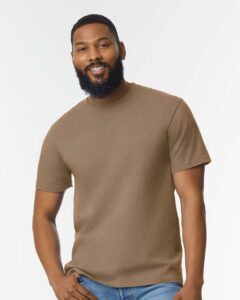 Gildan 65000 Unisex Softstyle® Midweight T-Shirt – Brown Savana (on model)