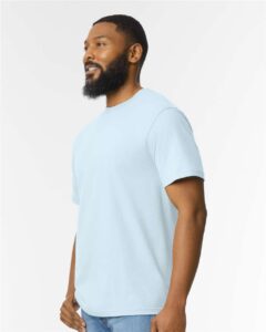 Gildan 65000 Unisex Softstyle® Midweight T-Shirt – Light Blue (on model side)